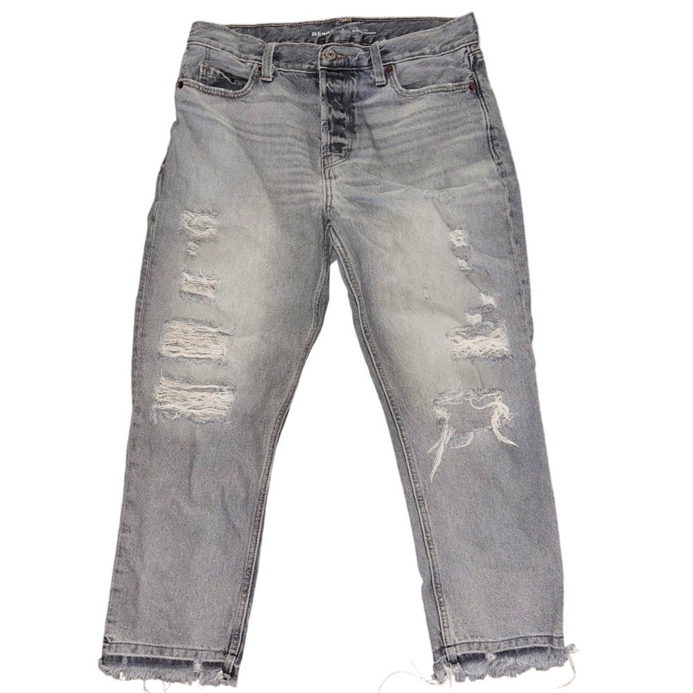 Old Navy High Rise Slouchy Straight Distressed Button Fly Jeans Light Size 6